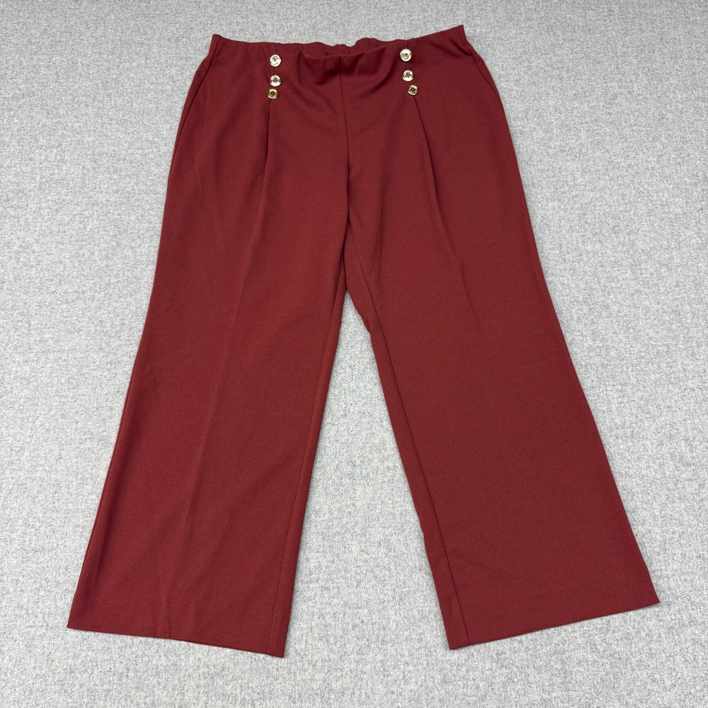 Anne Klein Wide Leg Pants Size XL Rust Red Gold Button Nautical Trousers Dressy
